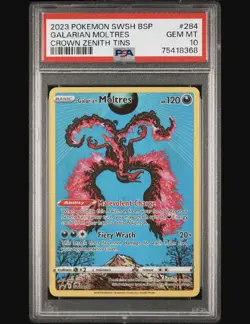 2023 Pokemon Galarian Moltres SWSH284 Black Star Promo Crown Zenith Tins PSA 10 - Image 1