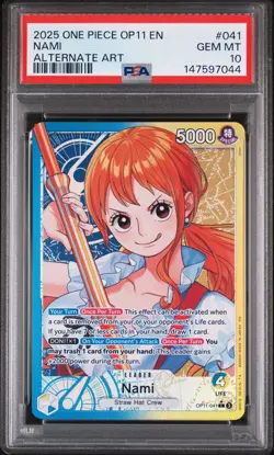 2025 ONE PIECE OP11-A FIST OF DIVINE SPEED ALTERNATE ART #041 NAMI PSA 10 - Image 1