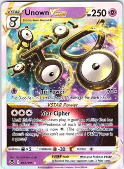 Unown VSTAR 066/195 Holo VSTAR Rare Silver Tempest Pokemon Near Mint - Image 1