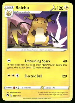 Pokemon Raichu Silver Tempest 050/195 UC NM/M - Image 1