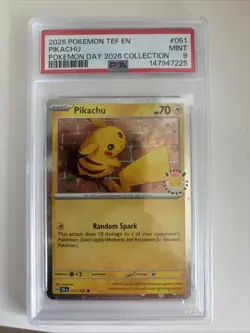 Pokemon 2026 Pikachu 051/162 Pokemon Day 2026 Stamp Temporal Forces PSA 9 - Image 1