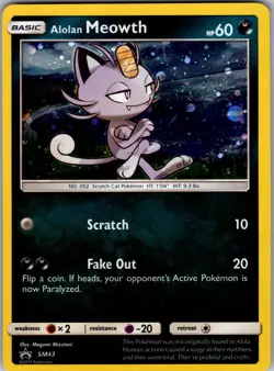 Alolan Meowth - SM43 Holo Promo Sun & Moon Promo Pokemon Near Mint - Image 1