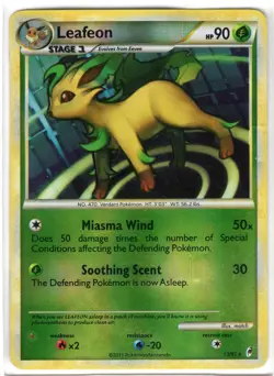 Leafeon 13/95 Rare Call of Legends Pokemon Reverse Holo Damaged - Image 1