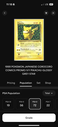 Pokemon 1999 PSA 8 Japanese Promo Corocoro Ivy Pikachu Glossy Grey Star! - Image 3