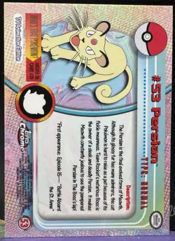 2000 Topps Chrome Pokemon Series 1 Persian #53 Holo Foil NM - Image 2
