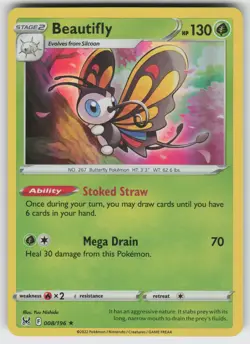 Beautifly Holo Rare SWSH11: Lost Origin 008/196 Pokemon - Image 1