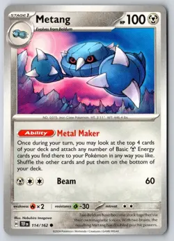 Metang 114/162 Common Temporal Forces Pokemon Near Mint - Image 1