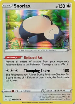 Pokemon TCG Snorlax #143/196 SWSH11: Lost Origin NM - Image 1