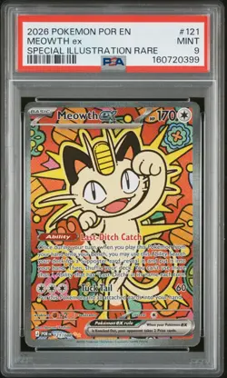 2026 POKEMON-PERFECT ORDER SPECIAL ILLUSTRATION RARE #121 MEOWTH EX PSA 9 Mint - Image 1