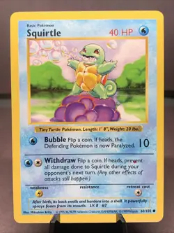 Pokemon TCG Squirtle 63/102 Base Set Shadowless Red Diamond Misprint Error NM- - Image 1
