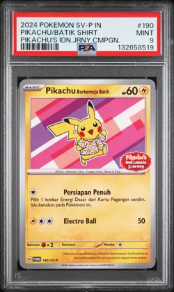 2024 POKEMON INDONESIAN SV-P PROMO #190 PIKACHU IN BATIK SHIRT PSA 9 - Image 1