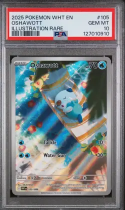 2025 POKEMON WHT EN-WHITE FLARE ILLUSTRATION RARE #105 OSHAWOTT PSA 10 pop 23!! - Image 1