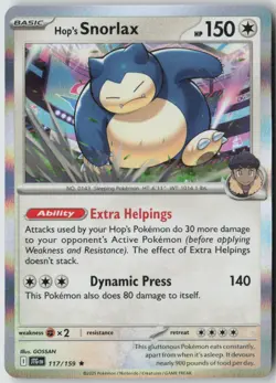 Hop's Snorlax 117/159 Rare Journey Together Pokemon Holo Near Mint - Image 1