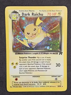 Pokemon Dark Raichu Holo Card Team Rocket Secret Rare 83/82 LP SWIRL - Image 1