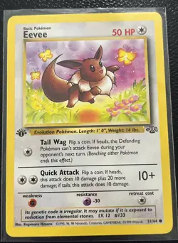 WotC Eevee 51/64 Jungle 1st edition Regular Common 50 HP English Himeno - Image 1