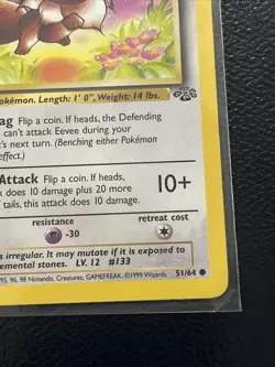 WotC Eevee 51/64 Jungle 1st edition Regular Common 50 HP English Himeno - Image 2