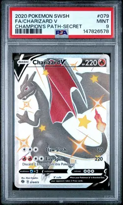 2020 POKEMON SWORD & SHIELD CHAMPION'S PATH SECRET FULL ART/CHARIZARD V PSA 9 - Image 1