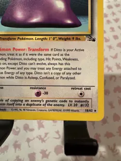 Pokemon Ditto 18/62 Fossil Unlimited Rare English (Non-Holo) - Image 4