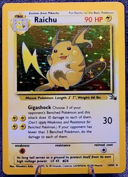 Pokemon TCG Raichu Fossil Holo Rare 14/62 MP English 1999 - Image 1
