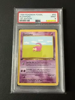 Pokemon PSA 9 Slowpoke 1st Edition 1999 #55 Fossil Card #55 WOTC - Vintage - Image 1