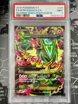 2015 POKEMON XY ROARING SKIES PORTUGUESE #105 FULL ART/M RAYQUAZA EX PSA 9 - Image 1