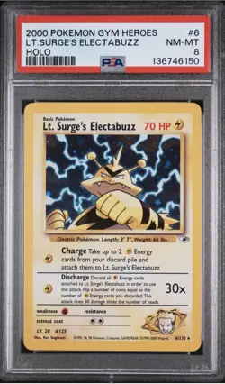 2000 POKEMON GYM HEROES HOLO #6 LT. SURGE'S ELECTABUZZ PSA 8 - Image 1