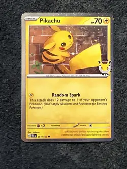 Pokemon Pikachu 51/162 Cosmo Holo Cool Rare Swirl 2026 Pokemon Day 30th - Image 1