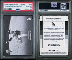 Yoshinobu Yamamoto 2024 Topps Black & White RC Rookie #49 Dodgers PSA 10 - Image 2