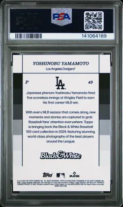 Yoshinobu Yamamoto 2024 Topps Black & White RC Rookie #49 Dodgers PSA 10 - Image 3