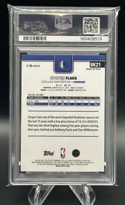 Cooper Flagg Topps 2026 Hobby Rip Night RC #BK21 Rookie PSA 9 Mavericks - Image 2