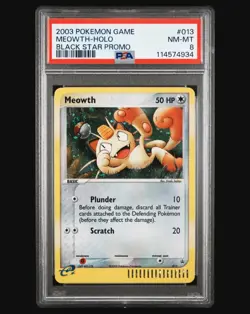 2003 Pokemon Black Star Promo #013 Meowth-Holo Black Star Promo PSA 8 with SWIRL - Image 1