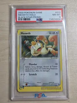 2003 Pokemon Black Star Promo #013 Meowth-Holo Black Star Promo PSA 8 with SWIRL - Image 5