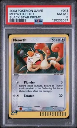 Meowth Holo Rare Black Star Promo #013 2003 Pokemon PSA 8 with Swirl - Image 1