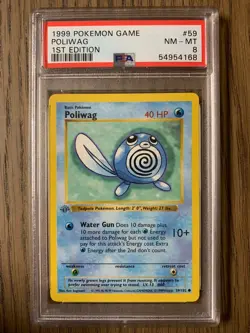 PSA 8 - Pokemon POLIWAG - 1st EDITION Shadowless Base Set - 59/102 - Grey Stamp - Image 1