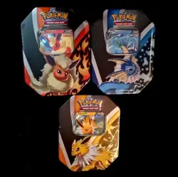 SEALED NEW Pokemon Eevee Eeveelution Flareon Jolteon Vaporeon V Tin Set of 3 - Image 1
