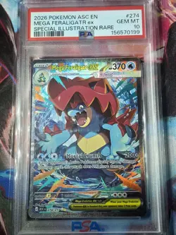 Pokemon TCG Ascended Heroes Mega Feraligatr EX SIR 274/217 PSA 10 - Image 1