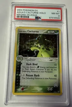 2004 POKEMON EX TEAM MAGMA VS TEAM AQUA #1 TEAM AQUA'S CACTURNE-HOLO PSA 8 - Image 1