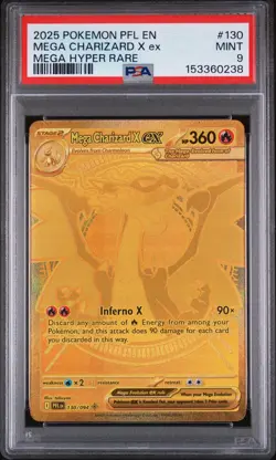 MEGA CHARIZARD X EX 2025 POKEMON PFL EN MEGA HYPER RARE #130/094 PSA 9 - Image 1