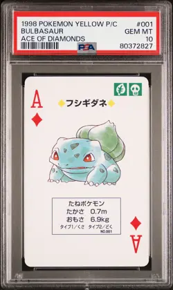 1998 POKEMON YELLOW VERSION PLAYING CARDS ACE OF DIAMONDS #001 BULBASAUR PSA 10 - Image 1