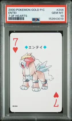 2000 POKEMON GOLD VERSION PLAYING CARDS 7 OF HEARTS #244 ENTEI PSA 10 - Image 1