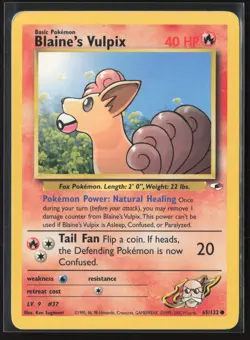 Blaine's Vulpix Common Gym Heroes 065/132 MP Pokemon Card - Image 1