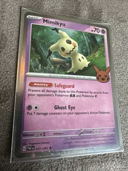 Pokemon TCG Trick Or Trade Mimikyu 37/91 Cosmo Holo Rare 2024 - Image 1