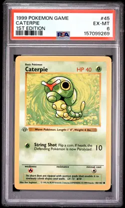 1999 Pokemon Game #45 Caterpie 1st Edition PSA 6 - Image 1