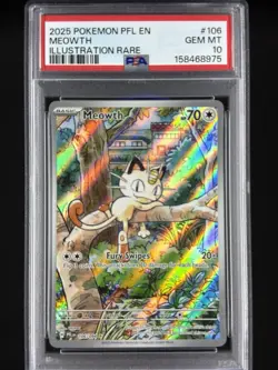 2025 Pokemon Pfl En-Phantasmal Flames #106 Meowth Illustration Rare PSA 10 - Image 1