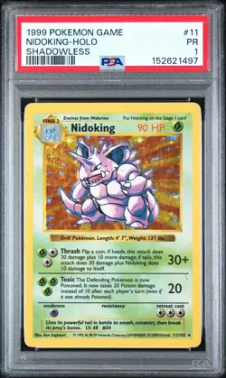 1999 POKEMON GAME SHADOWLESS #11 NIDOKING-HOLO PSA 1 - Image 1
