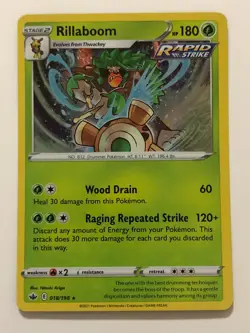 Pokemon Card Chilling Reign Holographic Bleed Error Rillaboom 018/198 NM - Image 2