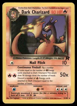 Pokemon Cards Dark Charizard 21/82 Unlimited Team Rocket WOTC Rare DMG *CREASE* - Image 1