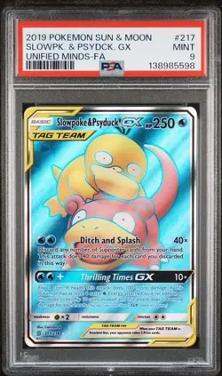 SLOWPOKE & PSYDUCK GX #217 PSA 9 2019 POKEMON SUN & MOON UNIFIED MINDS FULL ART - Image 1