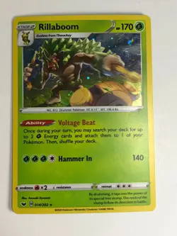 Pokemon TCG Promo Cosmos Sword & Shield Holo Rillaboom 014/202 w Swirl NM - Image 1