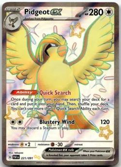 Pidgeot ex 221/091 Holo Shiny Ultra Rare Paldean Fates Near Mint - Image 1